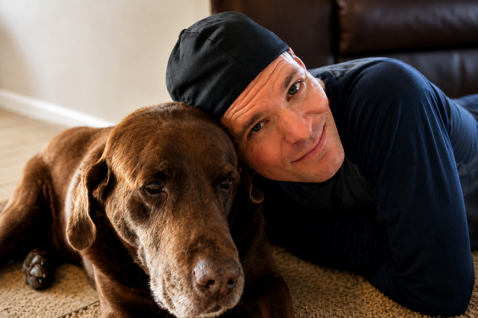 Bear Hug Plumbing owner with family dog in Flagstaff Arizona