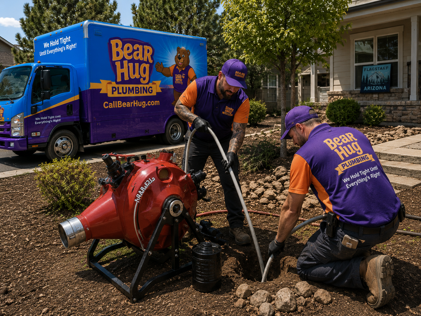 Sewer and Drain Cleaning Service Bear Hug Plumbing technicians performing professional sewer drain cleaning