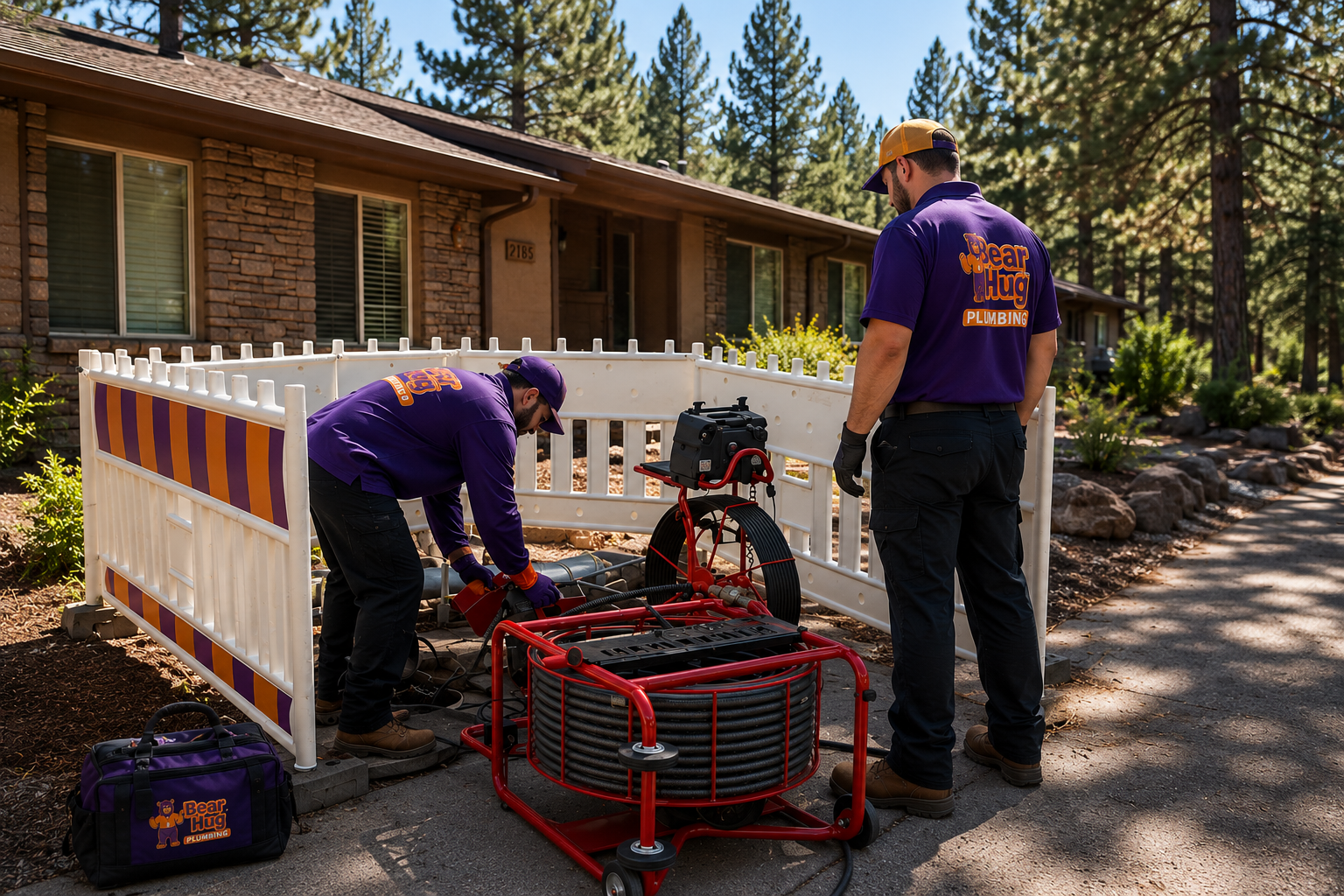 Bear Hug Plumbing technicians performing professional drain cleaning service in Flagstaff Arizona