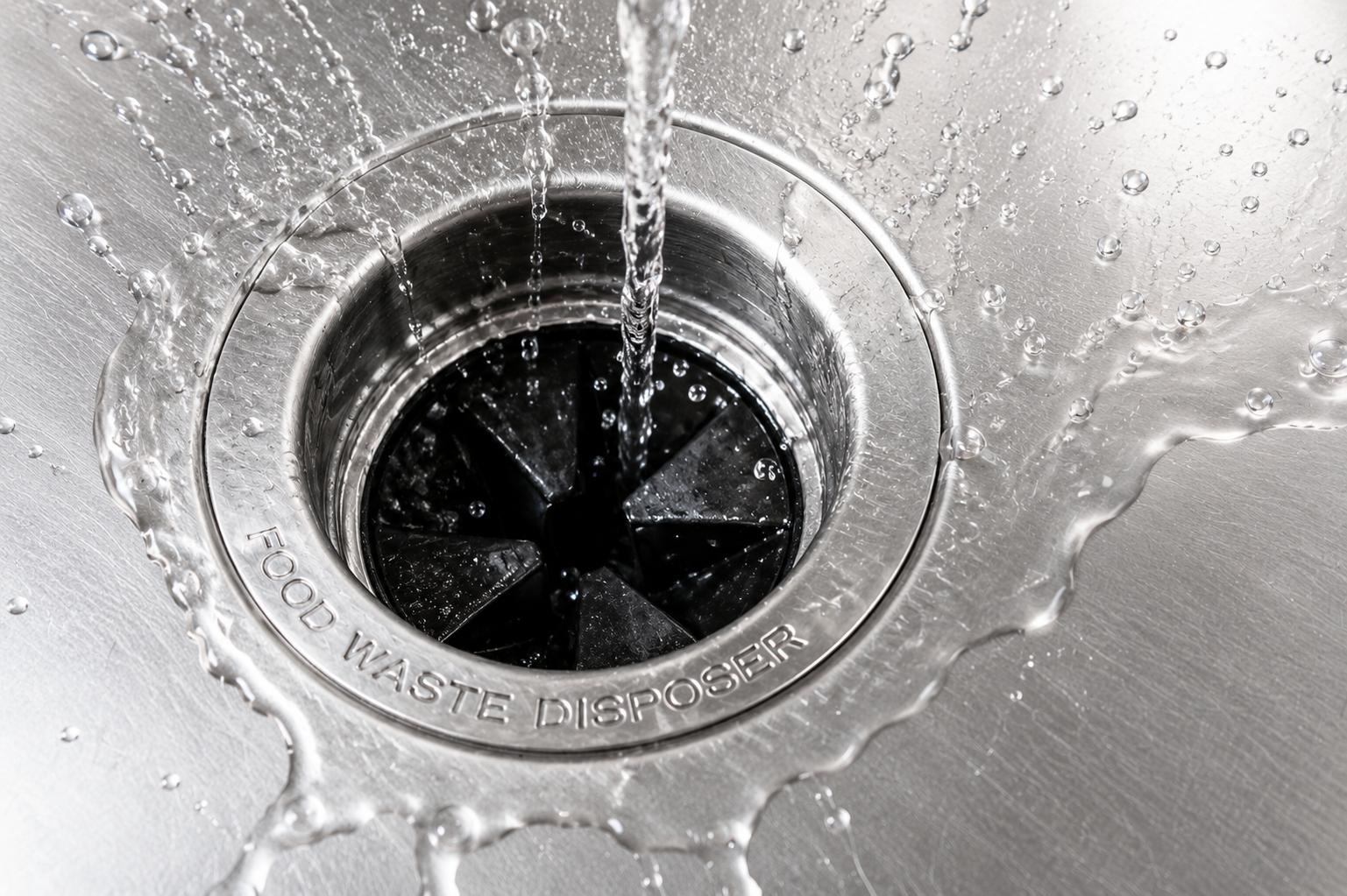 Kitchen sink drain with water flowing smoothly after plumbing service