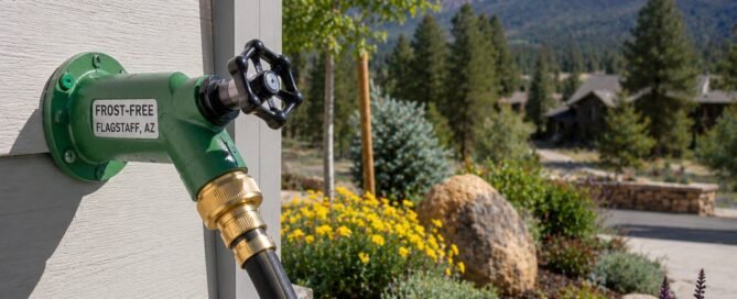 Outdoor hose faucet installation with mountain view
