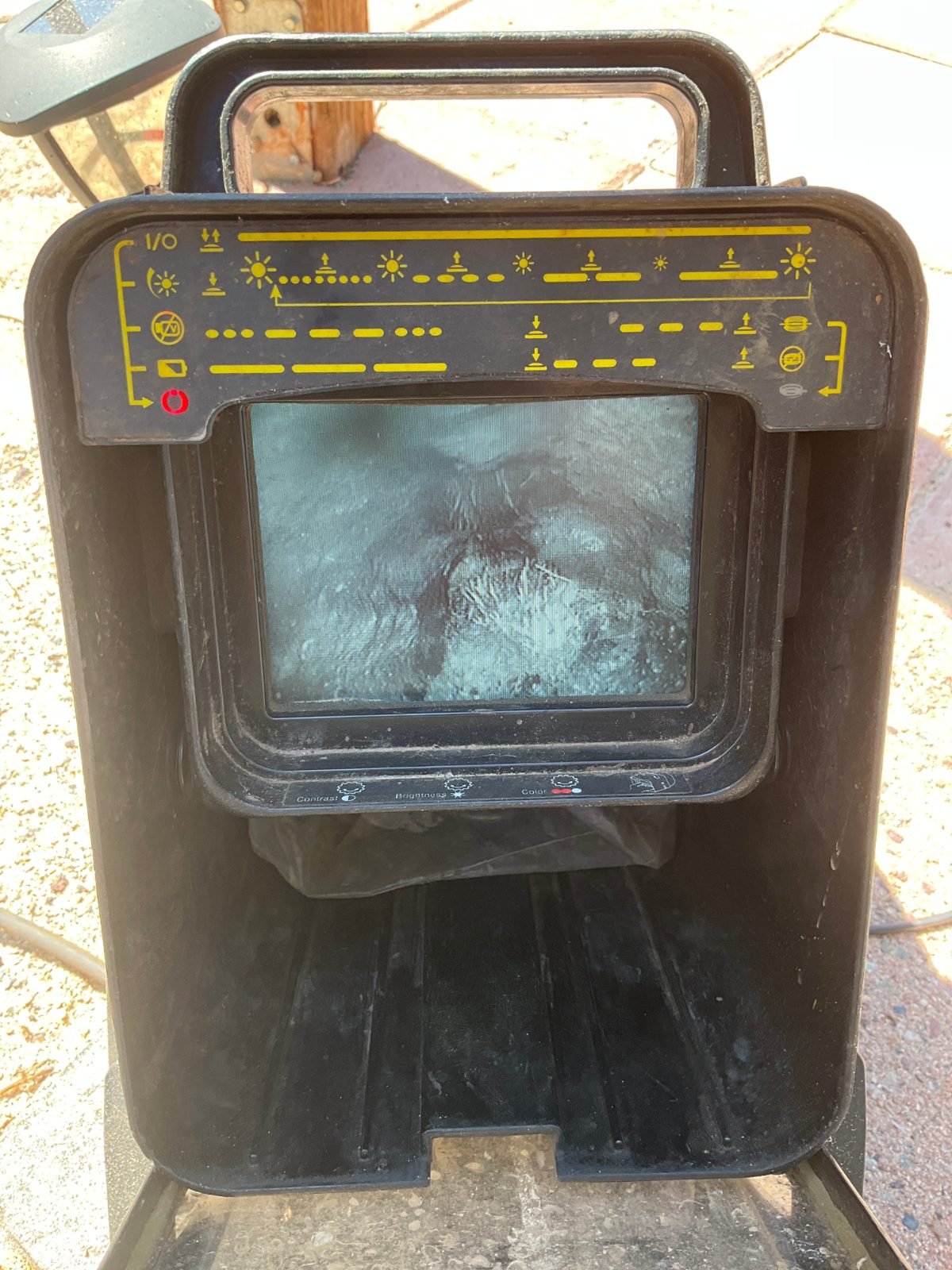 Bear Hug Plumbing sewer camera monitor showing the inside of a drain line during an inspection in Flagstaff, AZ